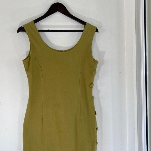 NWT Womens Sayuri Chartreuse Green Button Side Sleeveless Midi Dress - Picture 5 of 13